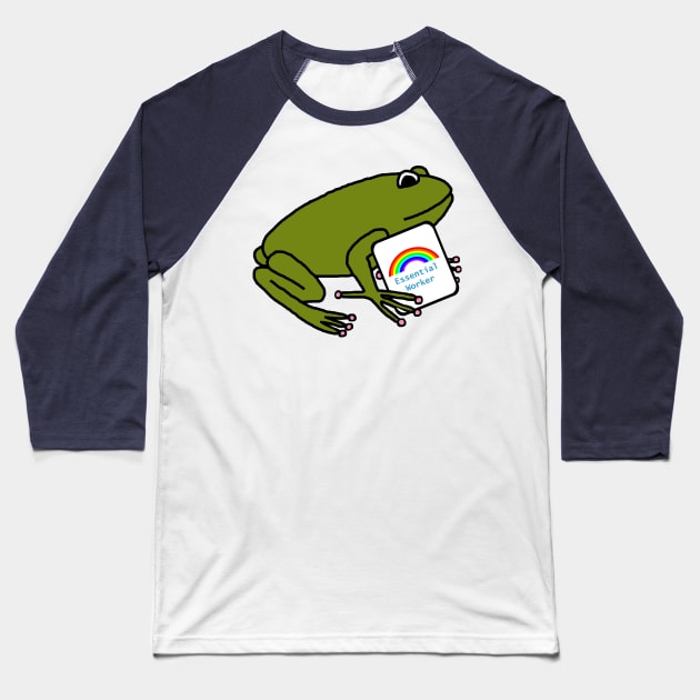 Frog with Worker Rainbow Essential Employee Meme Baseball T-Shirt by ellenhenryart